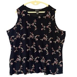 Lane Bryant Black Sleeveless Top Embroidered Floral Lined Blouse Womens 26/28